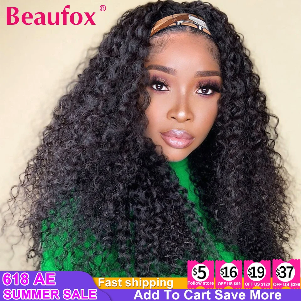 Beaufox волнистый парик с головной повязкой человеческие волосы парики для черных
