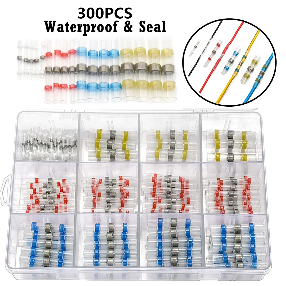 

300PCS Waterproof Heat Shrink Soldering Terminals Butt Electrical Wire Connectors Seal Solder Sleeve Splice Terminal 26-10AWG