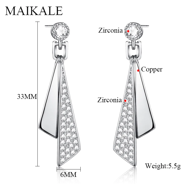 Женские длинные серьги гвоздики MAIKALE золотистые/Серебристые большие с