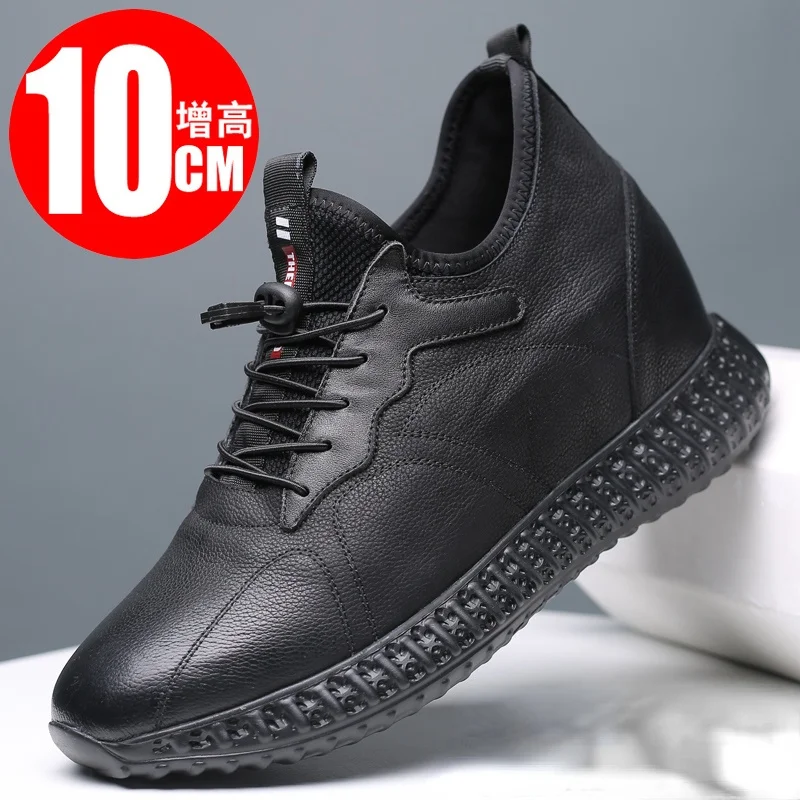 

Comfortable Genuine Leather Height Increasing Elevator Shoes Men Taller 10CM Instantly with Height Increase Insole Black Casual