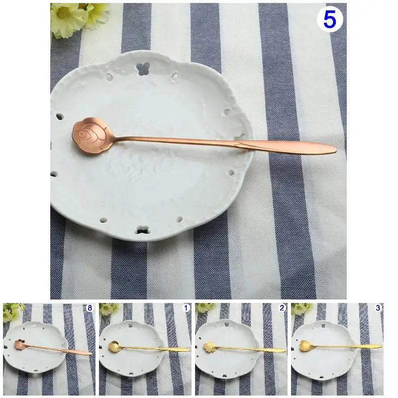 1 шт. ложка из нержавеющей стали с цветком и сердечком кофейный чай розовое золото