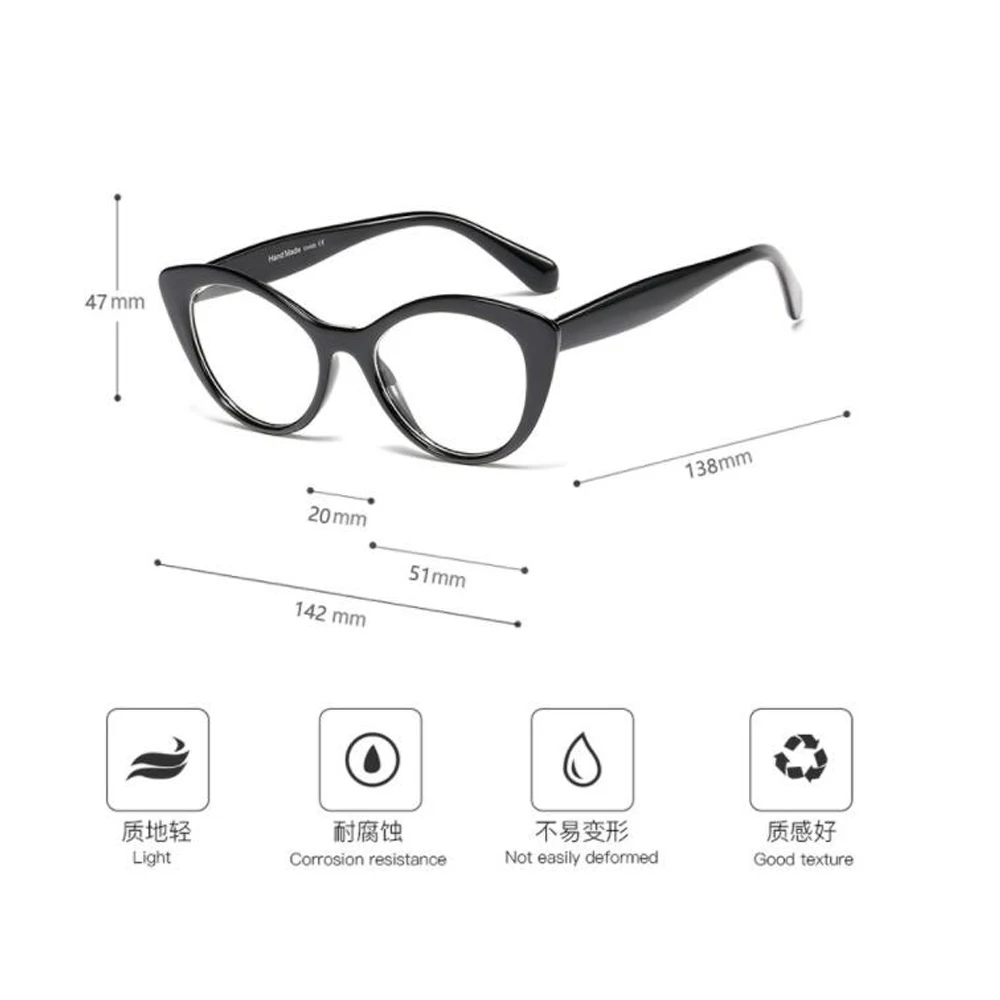 

Novelties 2021 Woman's Eyeglasses Retro Cat Eye Glasses Decorative Red Black Frames Round Anti-glare Glasses Female Eyewear