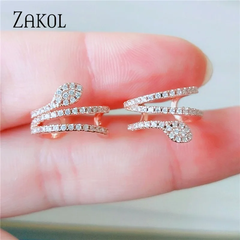 Rose Gold Color Красивые серьги-Клипсы из кубического циркония AAA ZAKOL, хрящи, модные серьги-манжеты в виде листьев, Женские Ювелирные аксессуары FSSP3017 - Окраска металла: Rose Gold Color