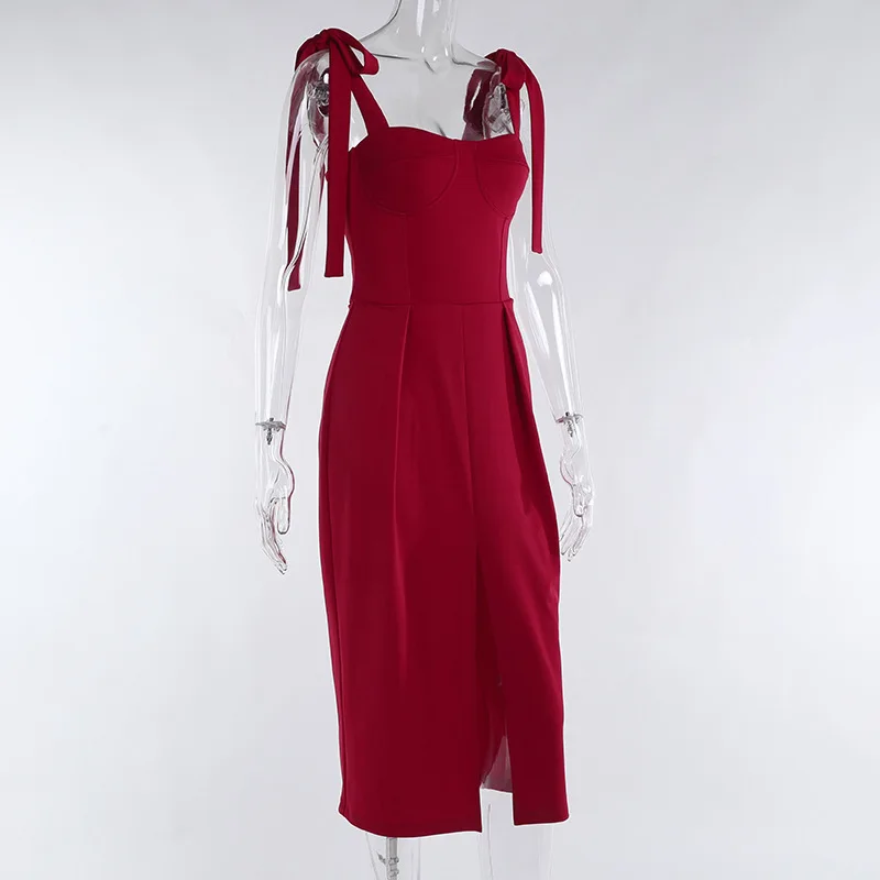 

Sexy Dress Women Fashion Elegent Bandage Strap Sleeveless Casual Solid Mid-Calf Bodycon Dress Evening Party Dresses
