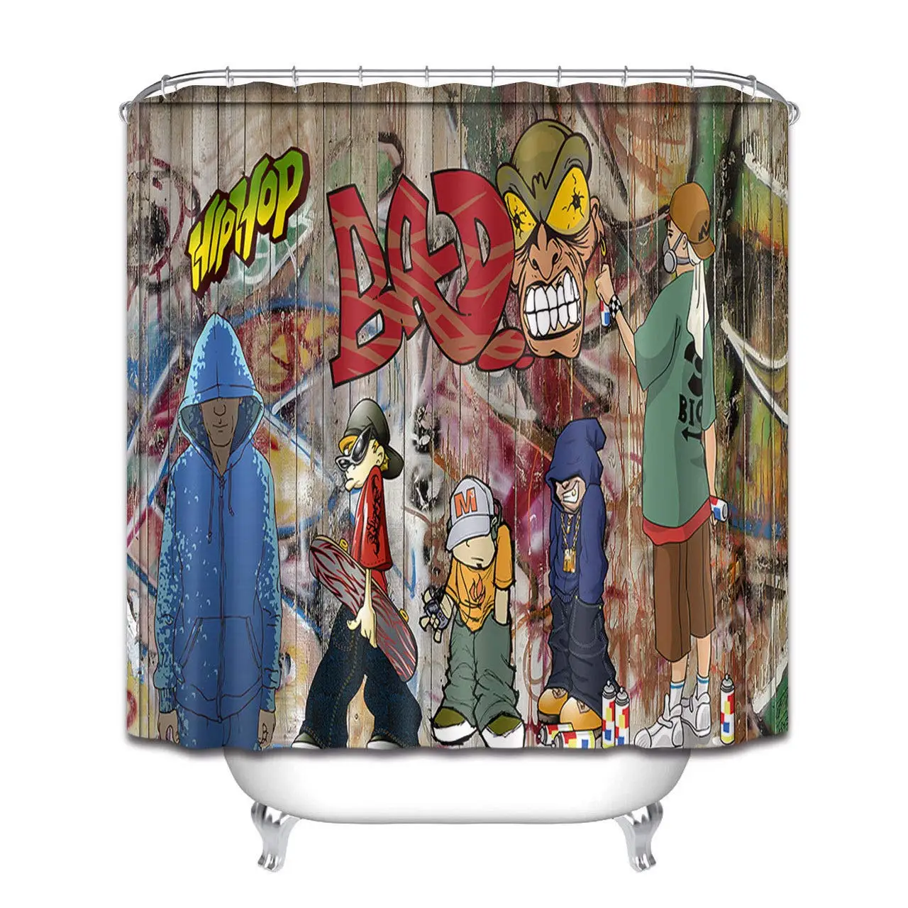 

Rustic Board Hip Hop Shower Curtain Bathroom Waterproof Fabric