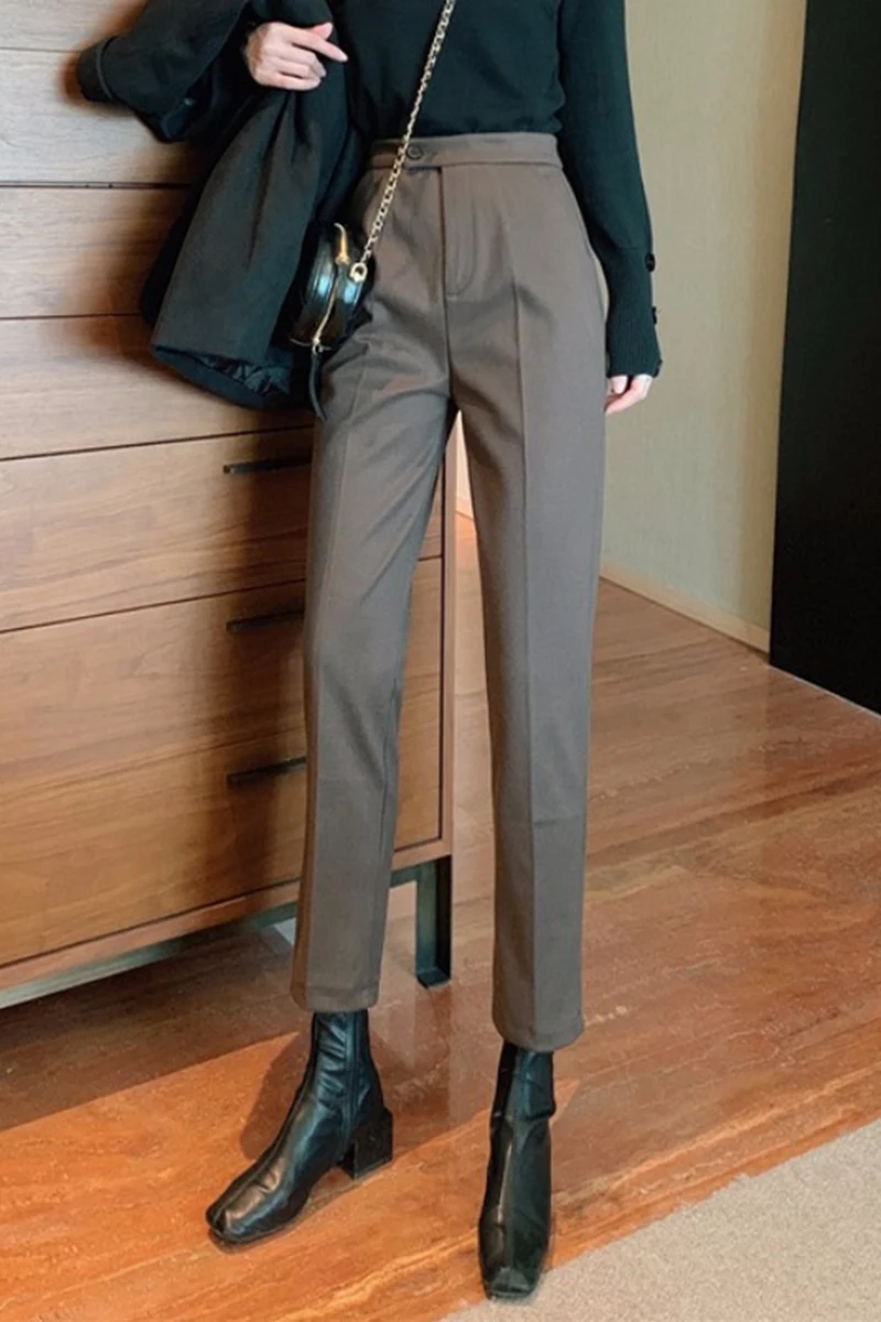 

2020 new High waist woolen harem pants small straight cropped suit pants women's loose casual pants