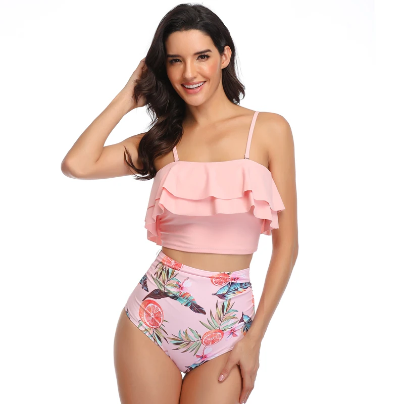 PRYDYC сексуальное бикини высокая талия Женский комплект Одноцветный купальник