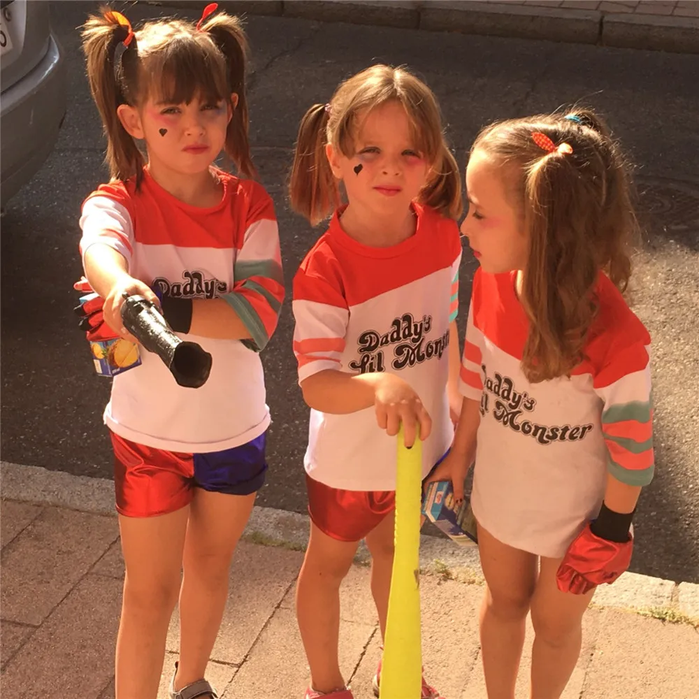 Детские костюмы для косплея Харли из отряда Квинна с вышивкой аксессуары