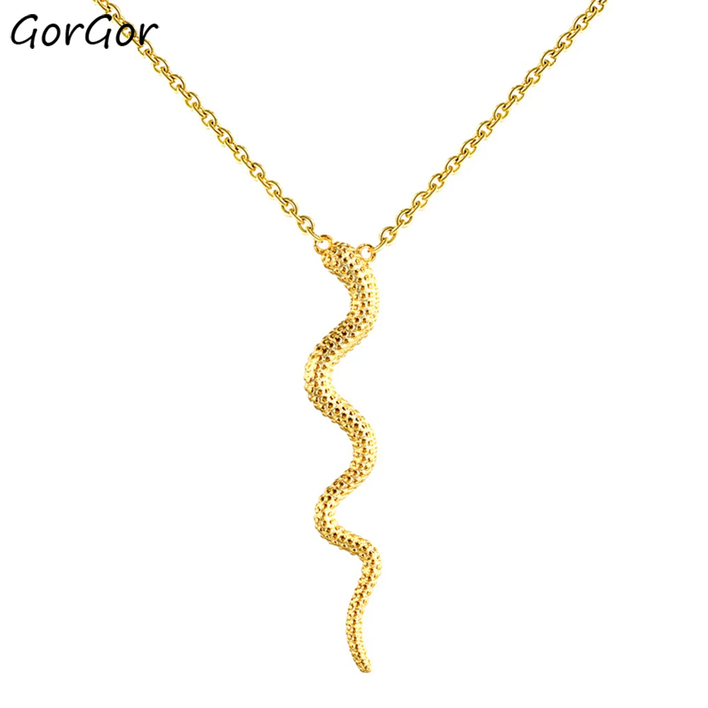 

GorGor Necklace Women 925 Sterling Pattern Snake Shape Pendant Platinum Plated Creative Individuality Party Jewelry 60301211604