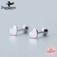 trustdavis 100 925 sterling silver heart screw stud earrings for women children baby girls kids mini minimalist jewelry da77