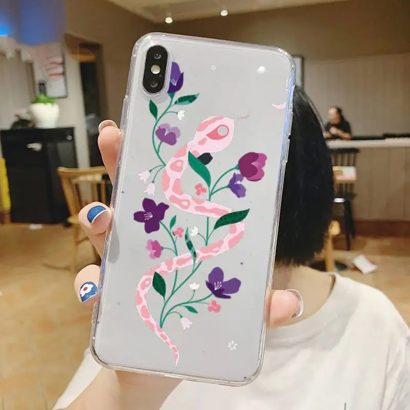 

Flower Snake fashion design luxury shell Phone Case Transparent for iPhone 6 7 8 11 12 s mini pro X XS XR MAX Plus