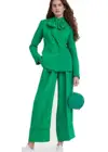 Костюм женский из блейзера и широких брюк, зеленый, с длинным рукавом