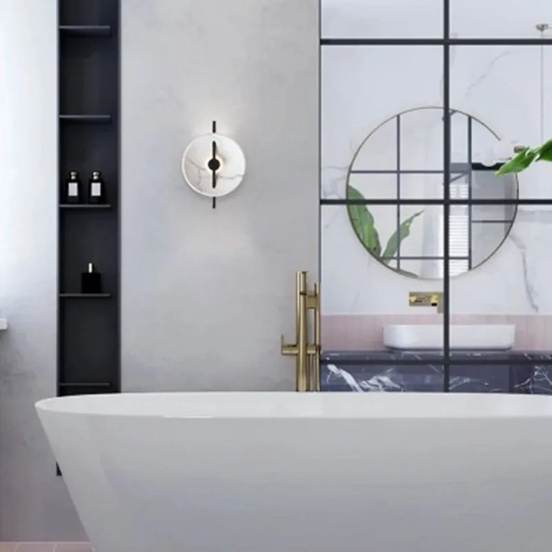 Nordic modern minimalist marble powder polymer bedside lamp wall creative living room bedroom | Лампы и освещение