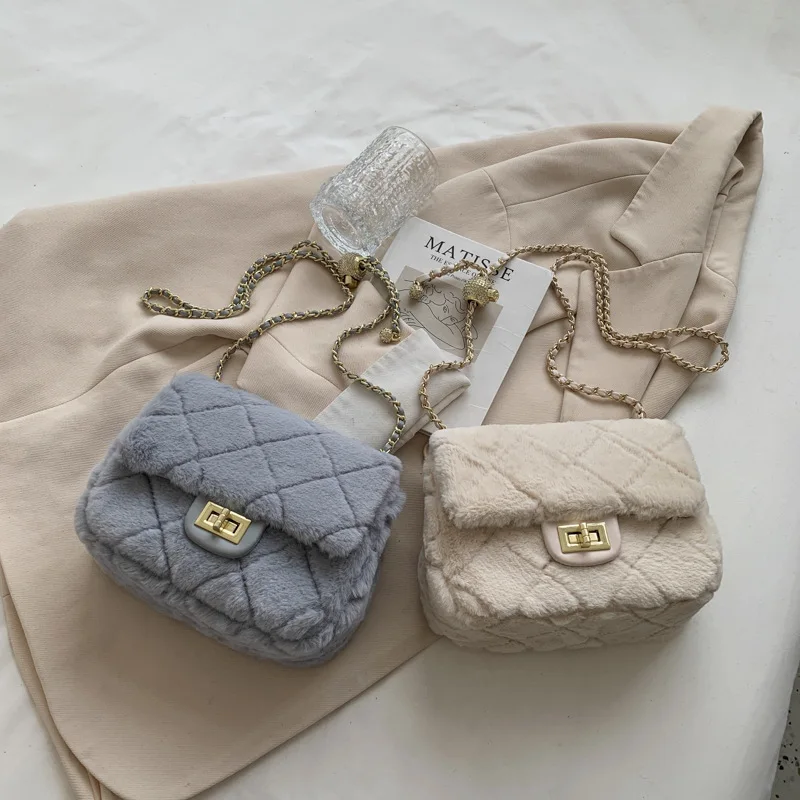 

Faux Fur Winter Ladies Chain Shoulder Bag Fashion Designer Women's Handbag Zipper Crossbody Bag Luxury Brand Messenger Bag
