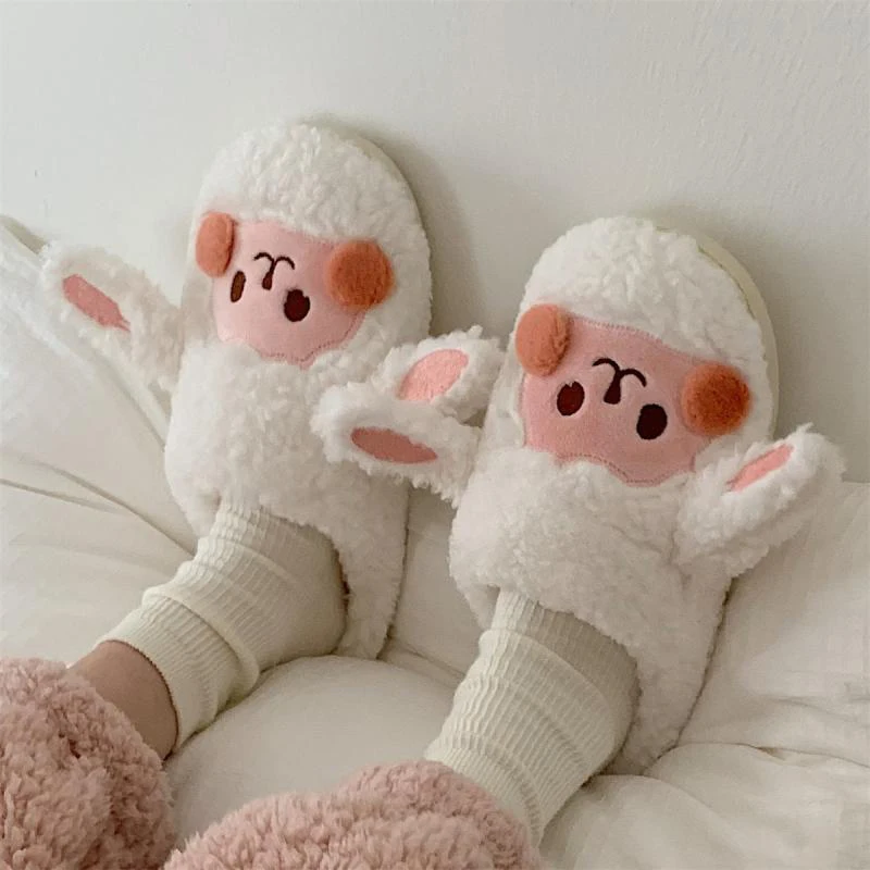 

2022 New Women Ins Comfortable Fasion Indoor Female Cotton Shoes Cartoon Cow Slippers Plush Warm Winter Soft Bottom Slippers