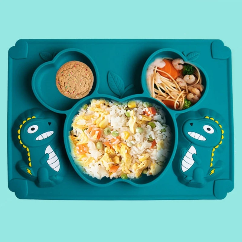 

Baby Training Feeding Food Bowl Anti Slip Cartoon Dinosaur Silicone Suction Divided Plate Tray Utensil BPA-Free Dishes