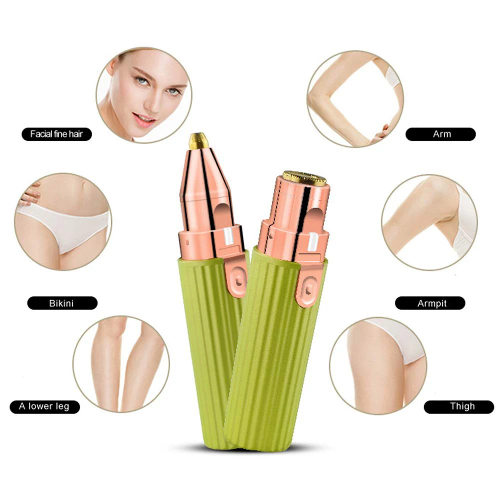 

2 IN 1 Rechargeable Electric Eyebrow Trimmer Epilator Female Body Facial Lipstick Shape Hair Removal Mini Painless Razor Shaver