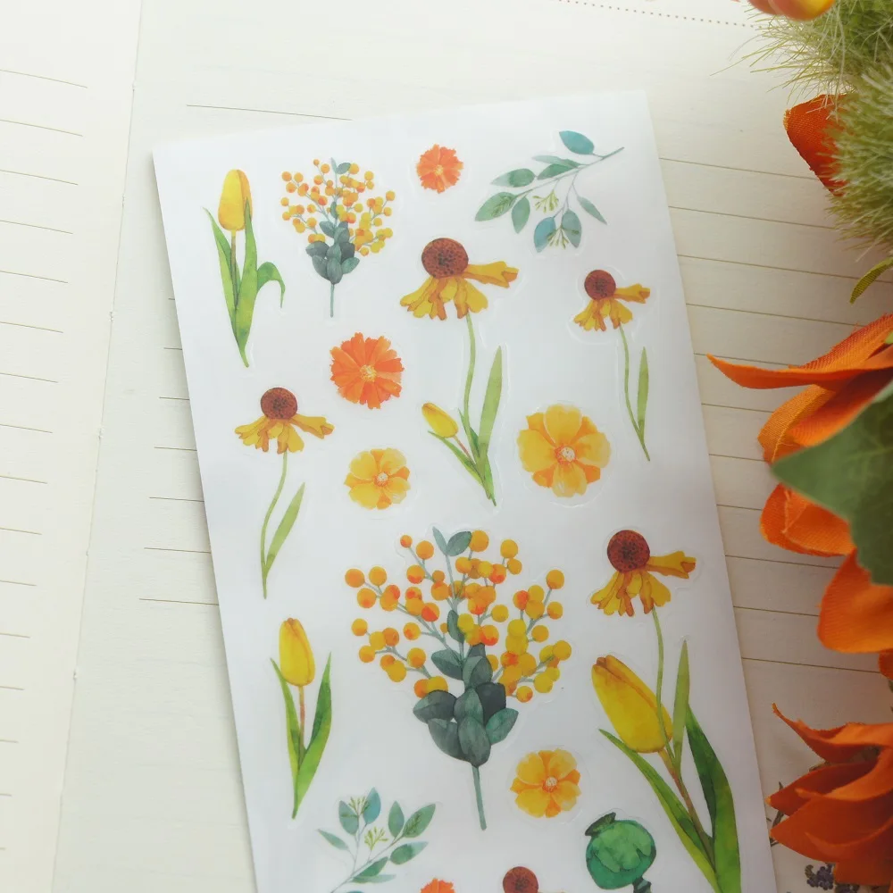 1 лист желтый дизайн диких цветов наклейка в качестве подарочной бирки декорация