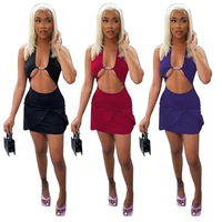 night partywear solid sleeveless single breasted hollow out dresses summer sexy irregular bodycon short mini dresses for women