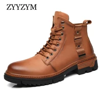 zyyzym 2021 autumn winter mens leather boots trend versatile high top shoes 20750