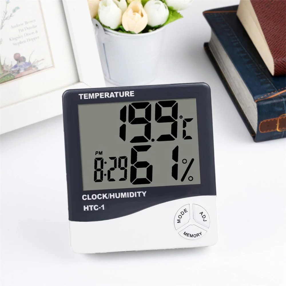 

10PCS/LOT HTC-2/HTC-1 Digital Thermometer Hygrometer Weather Station Temperature Humidity Tester Wall Indoor Outdoor Alarm Clock
