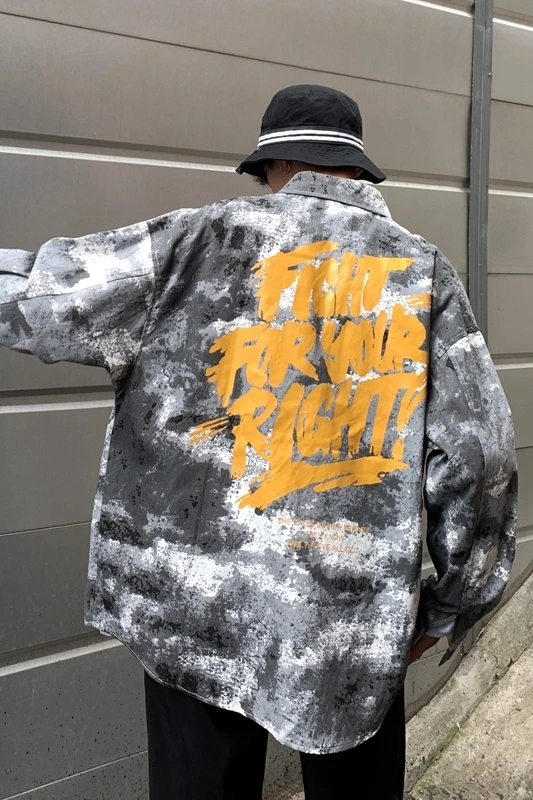 

2020 Spring And Autumn Japanese Camouflage Long-sleeved Shirt Fashion Casual Printing Trend Coat Jacket Camouflage Gray M-2XL