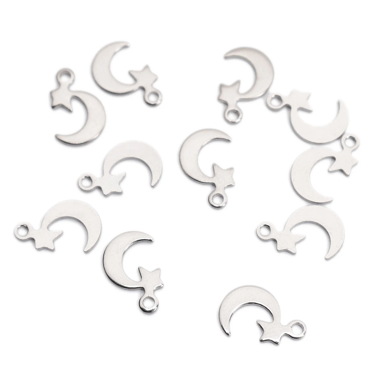 

New Hot 304 Stainless Steel Chain Tail Extender Charms Half Moon Silver Color Star For DIY Jewelry Making 11mm x 8mm, 10 PCs
