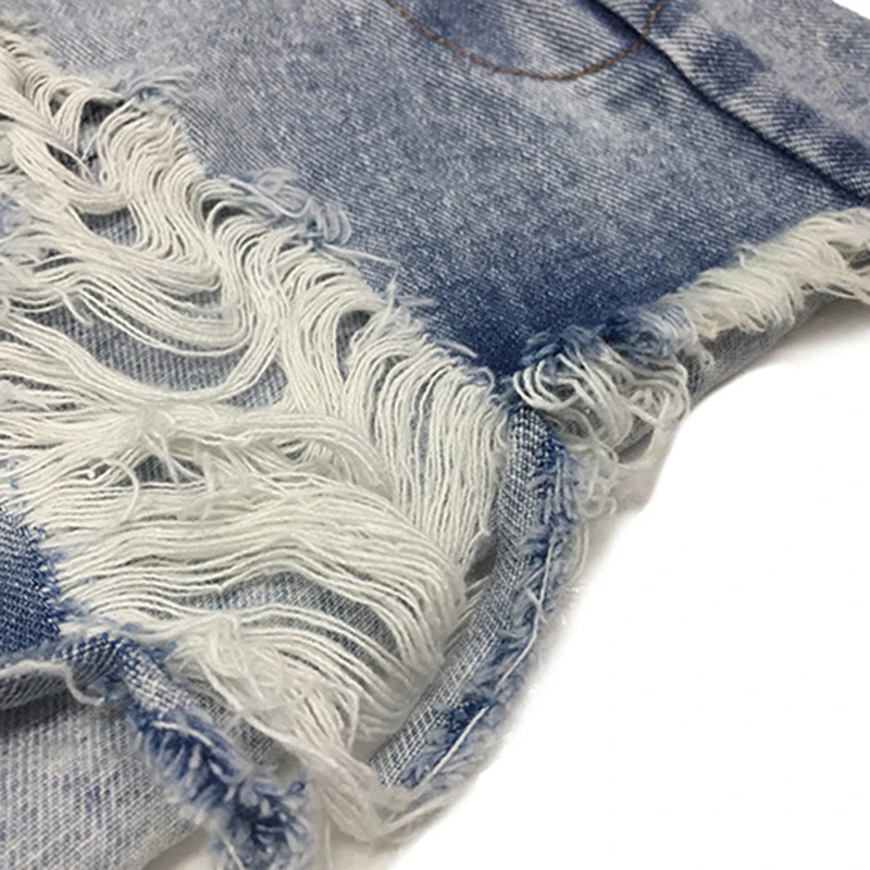 

[EAM] Women Wide Leg Blue Denim Burrs Hole Shorts New High Waist Loose Fit Trousers Fashion Tide Spring Summer 2021 1DD6398