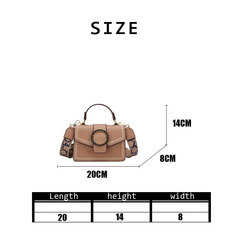 

2020 Autumn Winter Women Wide Strap Small Square Bag Ladies Fashion Versatile Vintage Solid Crossbody Shoulder Bag Handbag