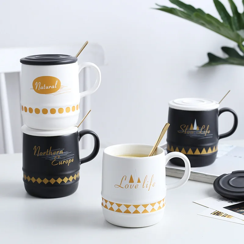 Новый дизайн керамика кружка с крышкой Ложка творческий Кофе стакан молока Чай