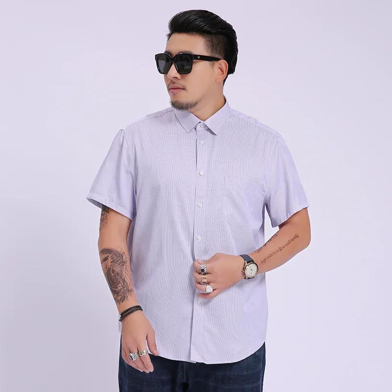 

Summer new men's fattening plus size short sleeve shirt men's fat business casual stripe short sleeve shirt men's fat