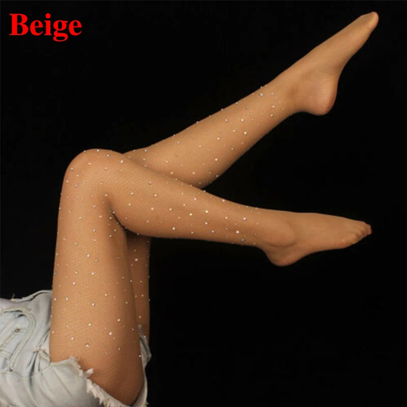 Сексуальные ажурные колготки со стразами женские модные блестящие сетчатые
