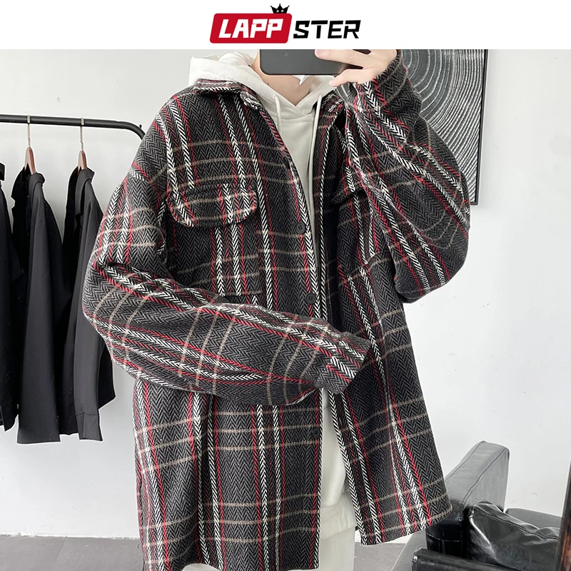 LAPPSTER мужской клетчатый зимний твидовый тренч 2022 мужские корейские харадзюку