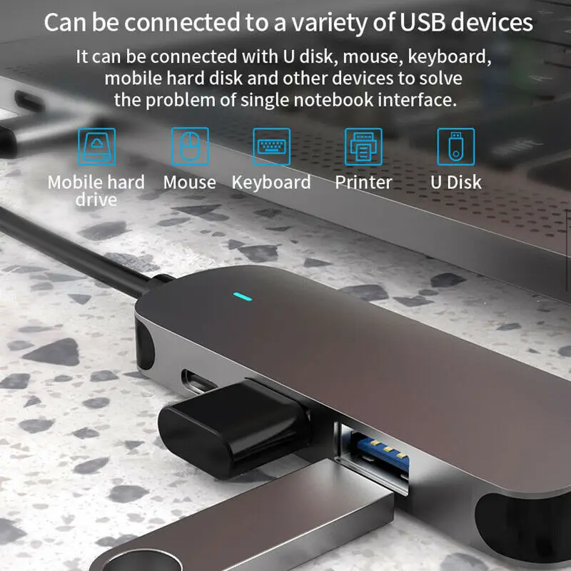 

4-in-1 USB-C Hub with Type-C Charging USB 3.0 USB 2.0 HDMI Adapter Dongle