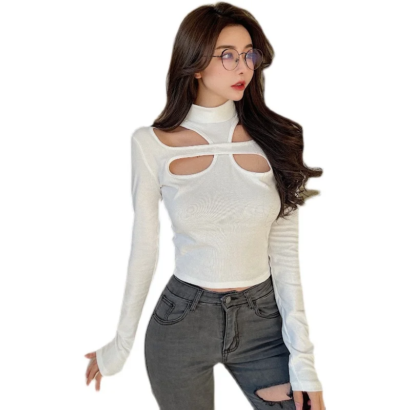 

Zoki new long-sleeved T-shirt tops women's cut air quality fashion self-cultivation all-match spring and autumn bottoming shirt