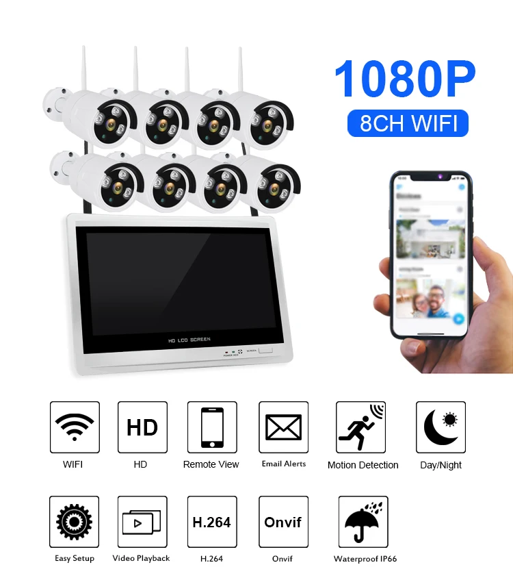 Sanan 8CH 1080P Беспроводной NVR комплект 12," ЖК монитор камера безопасности система Wifi Водонепроницаемая камера безопасности комплект наблюдения комплект