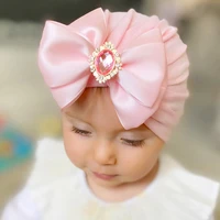 2021 baby girl three layers bow hat solid elastic infant bonnet diamond indian beanies newborn photography props turban cap