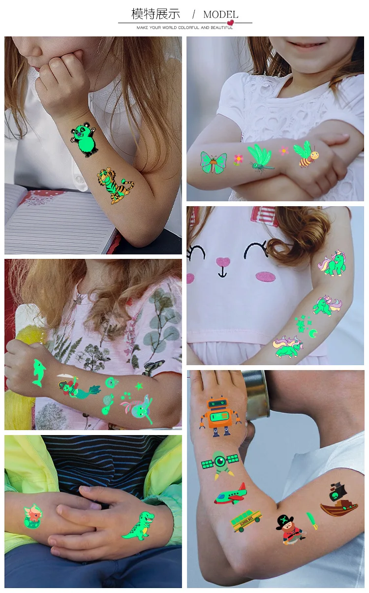 

Tattoo Stickers Luminous Child Kid Temporary Fake Tattoos Glow Paste on Face Arm Leg for Children Body Art Mermaid Sticker