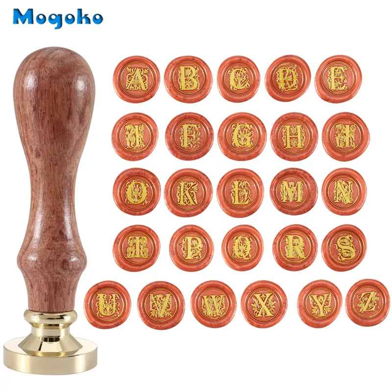 Печатные восковые штампы Mogoko 1 шт. деревянная ручка цветочный узор 26 букв алфавит