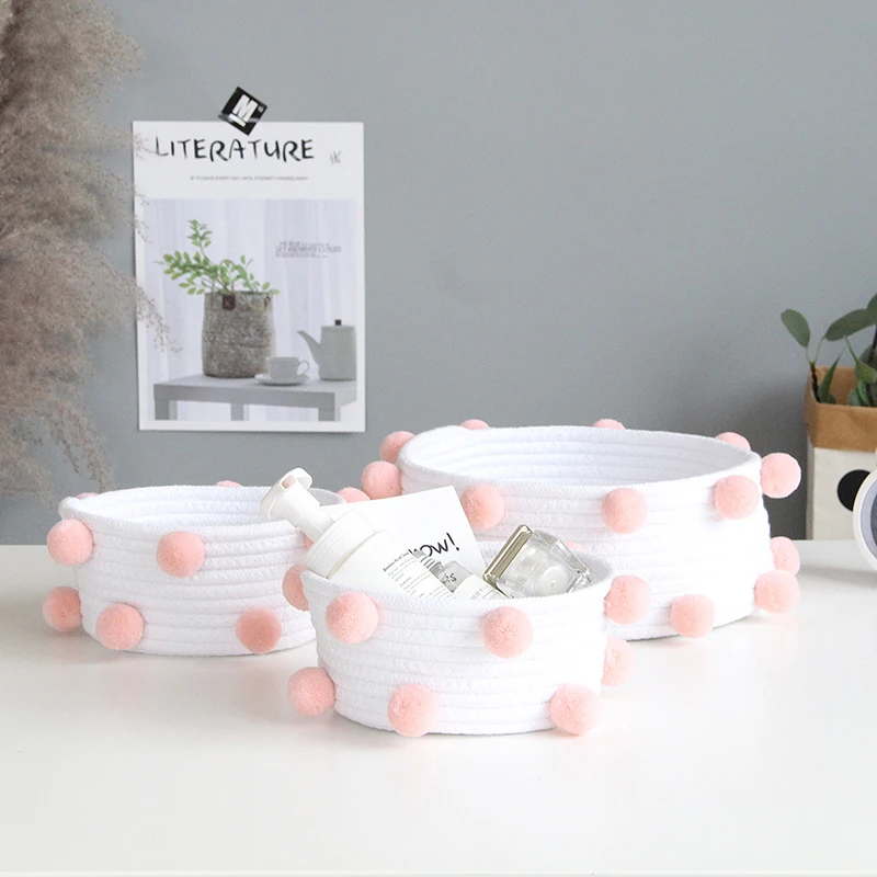 INS хлопковая веревка с помпонами тканые корзины Детские коробки для хранения
