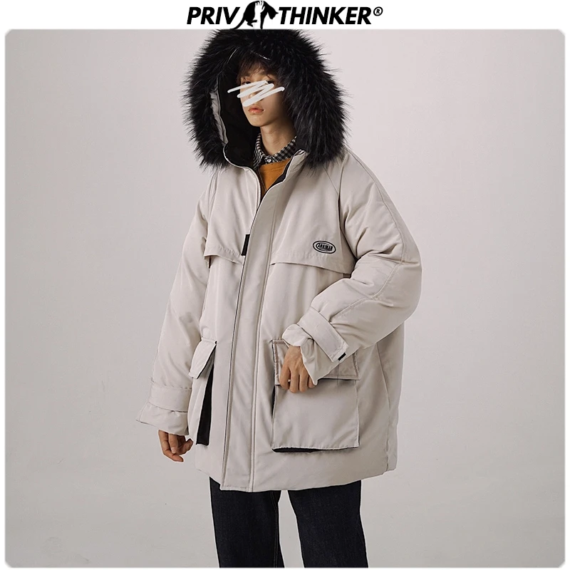 Privathinker, женский большой меховой воротник,, зимняя парка с капюшоном, пальто, Мужская теплая утолщенная куртка, Мужская Уличная одежда, Корейская верхняя одежда, парки