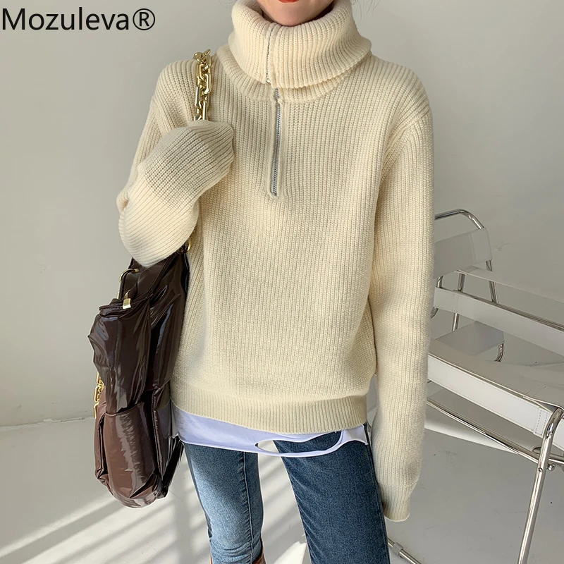 

Женский Теплый свитер на молнии, с высоким воротником