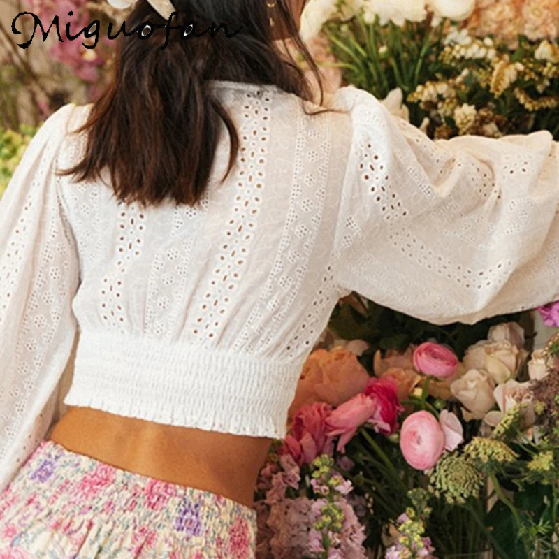 

Miguofan Romantic Blouses Shirts Women Deep V Neck Summer Beach Ladies Sexy Tops Long Sleeve Elastic Blouse White Female 2021