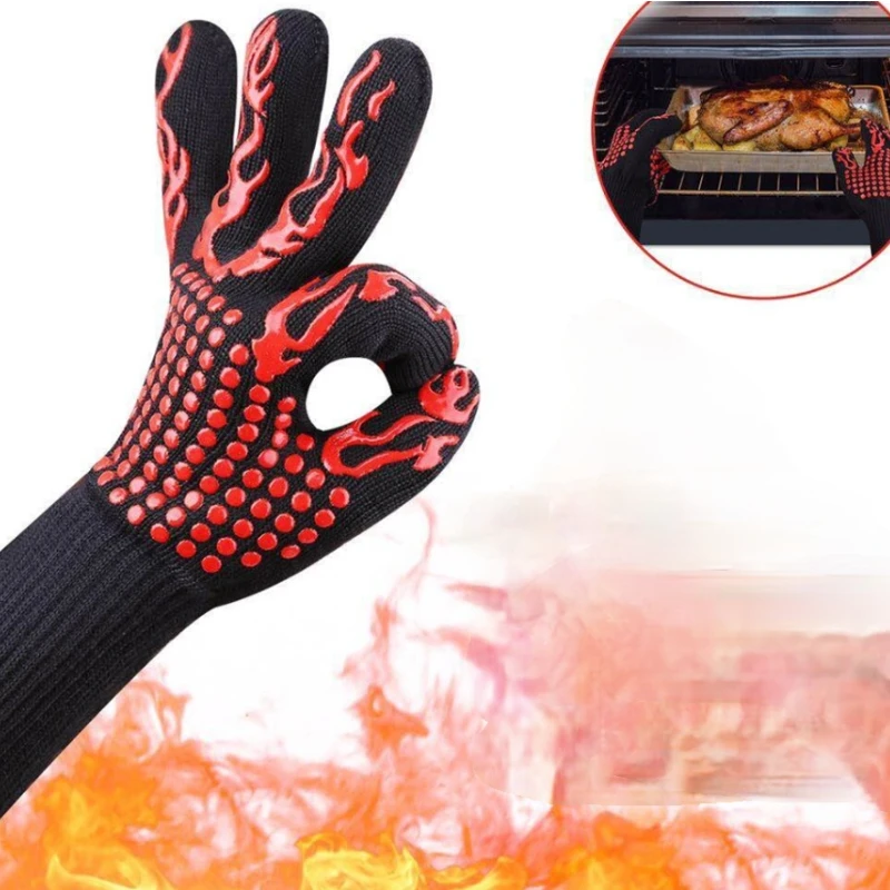 One Piece BBQ Gloves High Temperature Resistance Oven Mitts 500 800 Degrees Fireproof Barbecue Heat Insulation Microwave Gloves