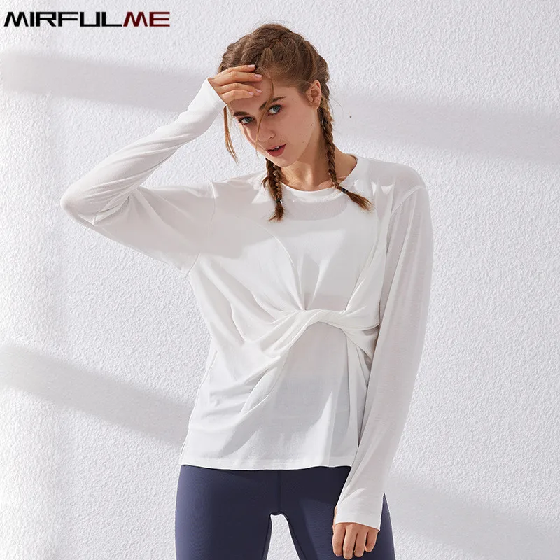 

Women Sport T-shirts Loose Yoga Shirts Long Sleeve Running Shirts Woman Fitness Clothing Cross Strap Tee Tops Gym Workout Blouse