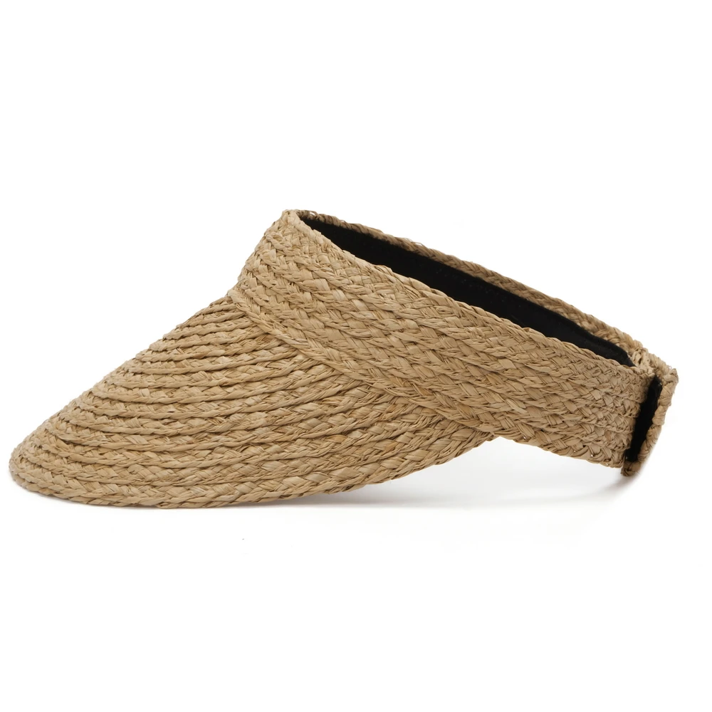 

New Fashion Natural Raffia Visors Cap for Women Empty Top Wide Brim Summer Sun Beach Straw Hat Handmade Woven Foldable