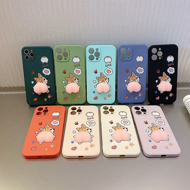 3D Cute Cartoon Corgi Dog Relieve Stress Case For Xiaomi Mi POCO F3 M2 M3 X2 X3 NFC Pro Soft Silicone Cover Phone Cases