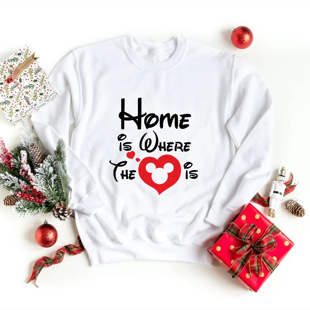 

Home Is Where The Love Is Letter Print Толстовки Disney с принтом Комфортные топы Детский свитер с рисунком головы Микки Мауса Минималистичная одежда