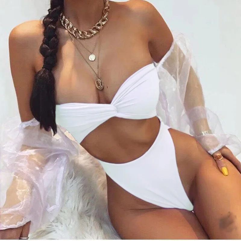 Женский купальный костюм с сетчатым рукавом Бразильское бикини завышенной