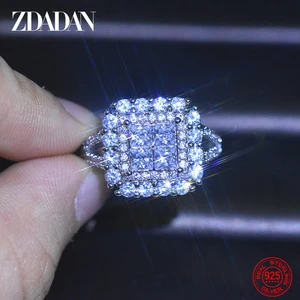 ZDADAN 925 Sterling Silver Geometry Zircon Rings For Women Charm Wedding Jewelry